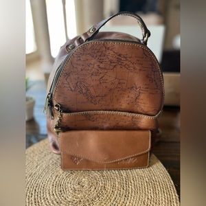 Patricia Nash brown leather backpack.